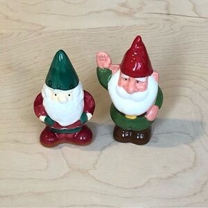 Ceramic Gnome Salt & Pepper Shakers Set Red and Green Holidays Decoration.
